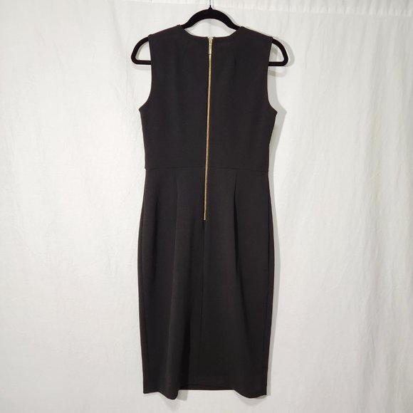 CALVIN KLEIN Minimalist Stretchy Sleeveless Gold MK Black Dress Size 6 LIKE NEW! - Picture 2 of 16